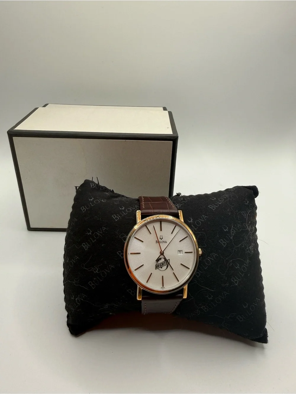 BULOVA Mens Classic Look Bechtel Recognition  Stainless Steel Genuine Leather